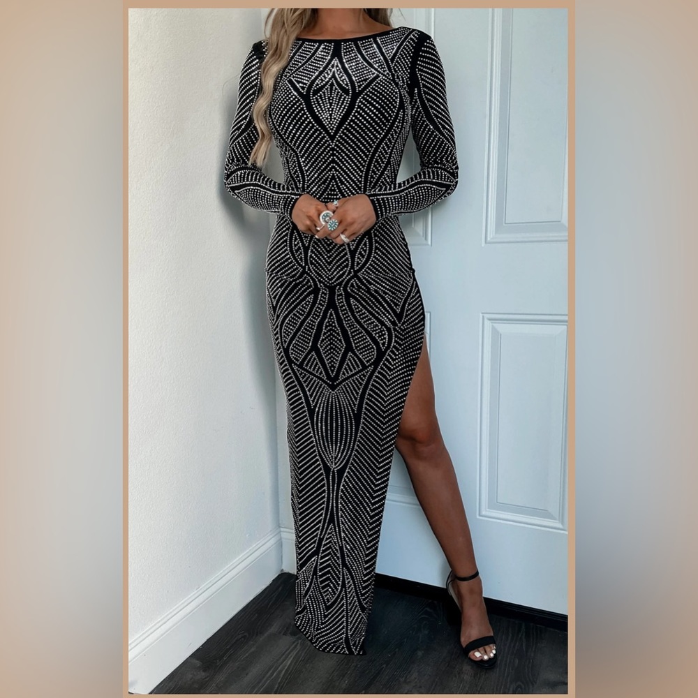 Long Black Rhinestone Dress